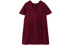 Детское платье с V-образным вырезом, средней длины Burberry, темный красный