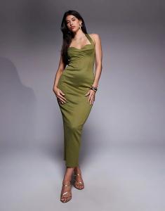 Платье миди ASOS DESIGN структурированного корсета оливкового цвета