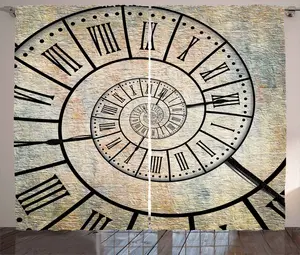 Штора ABAKUHAUS в винтажном деревенском стиле, с римским цифровым узором и спиралью времени, присборенная тесьма для спальни с петлями и крючками, 280 x 175 см, сепия