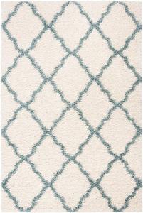 Ковер SAFAVIEH, 69 x 122 см, Dallas Shag Collection, Ivory & Seafoam, узор Trellis, без ворса и простой в уходе, толщиной 3,8 см, идеален для помещений с высокой проходимостью: прихожая, гостиная, спальня (SGDS257J)