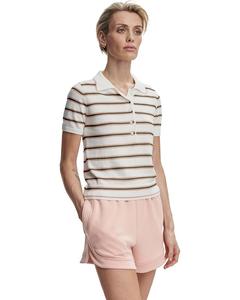Рубашка поло Varley Faustine Button Neck Polo, цвет White Pink Ivory Stripe