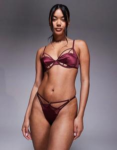 Трусики-танга ASOS DESIGN Ash из атласа и сетки с бретельками бордового цвета