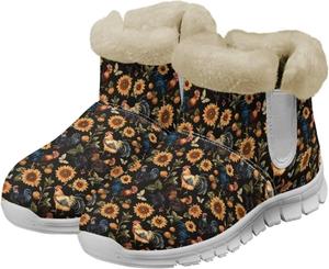 Женские зимние ботинки с мехом, теплые, противоскользящие, с памучной стелькой, легкие пушистые ботильоны Glomenade, Yellow Floral Rooster