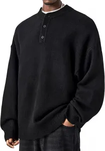 Свитер хенли для мужчин, однотонный, с четвертной застежкой