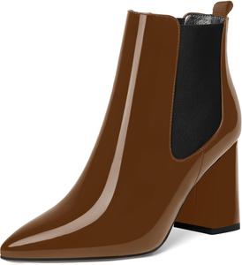 Женские уличные ботильоны ROSERWISH с острым носком, эластичными вставками, лакированные, стильные, на массивном каблуке 3,3 дюйма