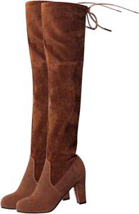 Женские замшевые сапоги выше колена, высокие с широким каблуком, облегающие, длинные сапоги для женщин Zzalalana, Brown