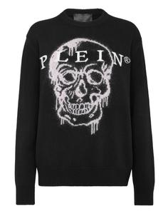 Пуловер с круглым вырезом LS Intarsia Skull PHILIPP PLEIN, черный