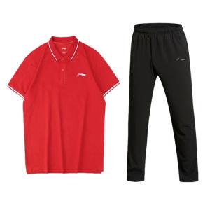 Li Ning Casual Sportswear Мужская Поло с Воротником Moderate Li-Ning, clothing sets (bull красный short-sleeved shirt+черный long-sleeved shirt)