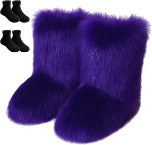 Женские короткие зимние сапоги с искусственным мехом, пушистые и мягкие, удобные, средние по голенище, на плоской подошве, модные, для свиданий, прогулок, фото и путешествий. В комплекте 2 пары носков с флисовой подкладкой. Generic, 18