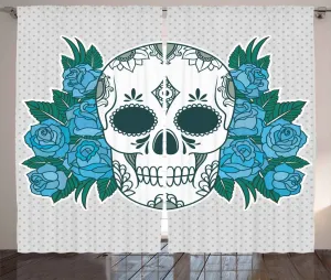 Штора ABAKUHAUS "Череп в деревенском стиле", с деталями из восточного пейсли, присборенная штора для спальни с петлями и крючками, 280 x 175 см, цвет "папоротниково-зеленый белый" Abakuhaus