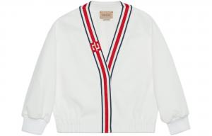 Детский свитер с V-образным вырезом, средней высоты Gucci, серый белый