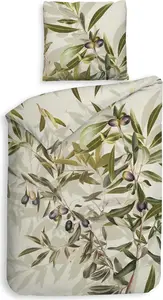 Комплект постельного белья Heckett and Lane Mako Satin Granetta 155 Green Flora Green, 1 пододеяльник 155x220 см + 1 наволочка 80x80 см HNL Living