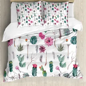 Пододеяльник ABAKUHAUS с кактусом, Весна на Гавайях, с защитой от клещей, подходит для аллергиков, с наволочками, 200 x 200 см - 80 x 80 см, разноцветный