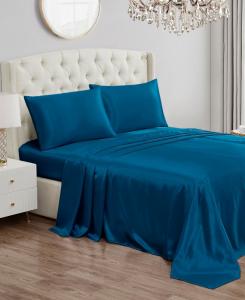 Комплект постельного белья из атласа, 4 предмета, размер king. Juicy Couture, Blue