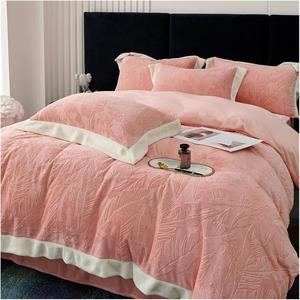 YUSIWOAL Комплект постельного белья из вельвета и флиса с жаккардовым узором Red