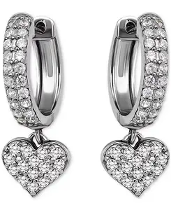 Серьги-Кольца с подвесками в форме сердца из кубического циркония (1-1/20 карата), эксклюзивно в Macy's Giani Bernini, silver