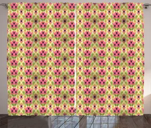 Штора ABAKUHAUS в стиле рустик с геометрическим узором, ромбовидные формы, универсальные ленточные шторы для гостиной с петлями и крючками, 280 x 225 см, кремовый, разноцветный