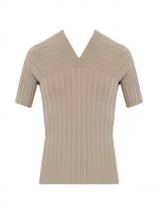 Топ в рубчик с V-образным вырезом Issey Miyake, бежевый