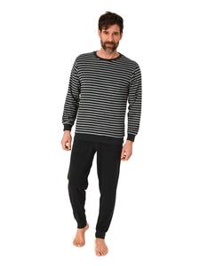 NORMANN Пижама из махровой ткани с длинными рукавами и манжетами, серого и черного цвета