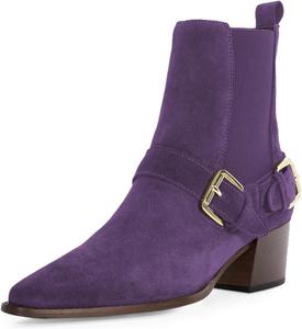 Женские ботильоны YDN с эластичной вставкой, миндалевидным носком, на щиколотку, с низким каблуком-блоком, ремешками и пряжками, удобные рабочие и деловые туфли, размер 4-16 US, Purple