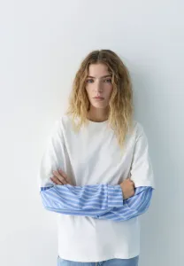 Контрастная блузка с длинными рукавами и двойными манжетами Pull&Bear, White