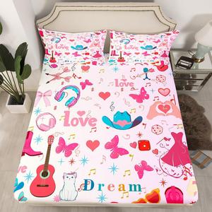 Erosebridal Комплект постельного белья Music Note с гитарными и нотными принтами, розовый диско-шар, Pink Red