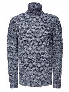 Контрастный свитер крупной вязки с высоким воротом темно-синего цвета Rusty Neal