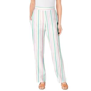 Женщина в женских прямых льняных брюках больших размеров Woman Within, цвет Multi Summer Stripe