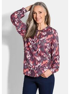 Блузка-рубашка, современная блузка с воланами и воротником-стойкой, ягодного цвета/с рисунком GOLDNER