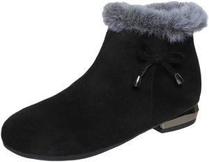 Женские теплые короткие ботинки с закругленным носком и боковыми молниями, удобные и мягкие, подходят для осени и зимы, для ежедневных поездок. Fusecottc, Black