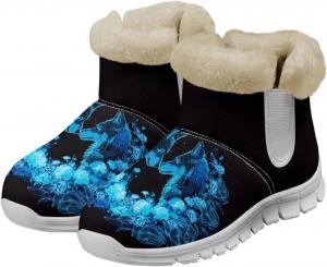 Женские зимние ботинки chaqlin Wolf Snow, высокие до щиколотки, модные, с мягким флисовым утеплителем, уютные с плоским каблуком, легкие, повседневные, для работы, прогулок и походов, Blue Lighting Wolf Roses