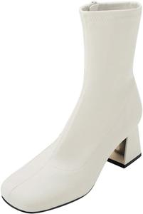 Женские современные ботильоны FSJ с квадратным носком, застежкой-молнией сбоку, массивным каблуком, средней голенью, эластичные короткие ботиночки, удобные туфли на низком каблуке, размеры US 4-16, White