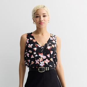Топ-майка с V-образным вырезом Nine West, Black Darya Floral