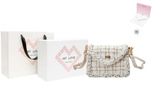 MQ Полиэстеровая маленькая квадратная сумка через плечо конверт женская синяя экрю, Ecru (Includes MYLOVE Box)