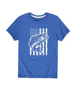 Футболка для мальчиков с принтом в виде рыбы и американского флага Hybrid, синий