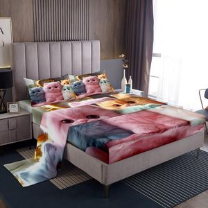Erosebridal Комплект постельного белья Kawaii Cat с 3D принтом котят в розовых и голубых тонах, Blue Pink Green