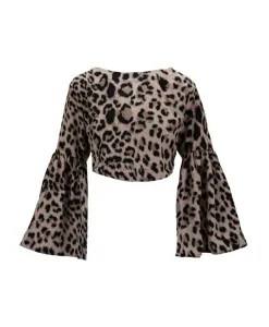Укороченный топ с животным принтом и длинными рукавами. Me-Fui, коричневый