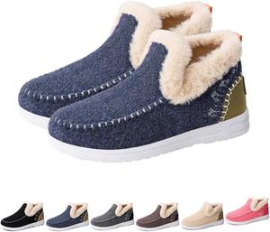 Женские зимние плоские пушистые снежные сапоги, повседневные теплые короткие сапоги с мягким внутренним слоем, противоскользящие тапочки на хлопковой подкладке, зимняя обувь для женщин Generic, Blue