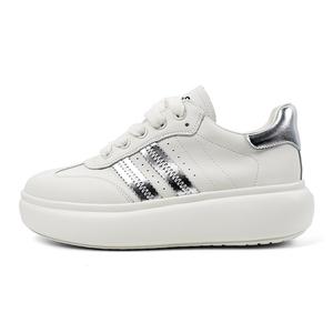 QIAONAI Износостойкие низкие кроссовки для скейтбординга, увеличивающие рост, женские, бежево-серебристые