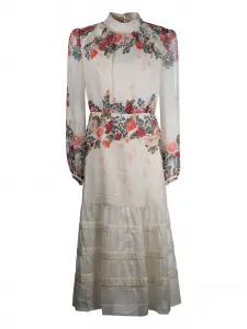 Ярусное платье с цветочным принтом Jacqui Saloni, белый