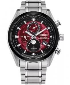 Мужские часы Tsuki-yomi A-T с хронографом Sport Luxury Eco-Drive серебристого цвета с титановым браслетом, 43 мм Citizen