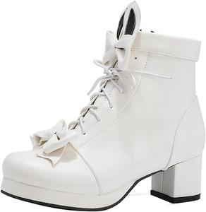 Женские ботильоны VOKLIN в стиле каваи Лолита для косплея, круглый носок, молния, средний каблук, милые нарядные короткие ботинки, White-Velvet Lined