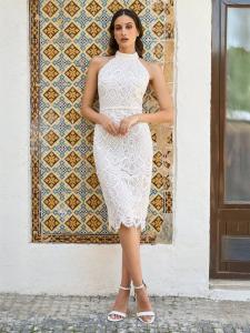 Кружевное платье с низким воротом Yumi, слоновая кость