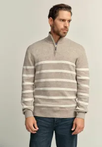Джемпер в полоску с молнией на четверть длины, стандартного кроя. Next, Oatmeal