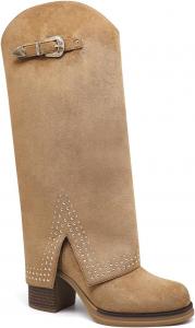 Generic Женские западные сапоги до колена, замшевая кожа, декор с заклепками, серебристая пряжка, каблук-кирпич, черный, хаки, коричневый и винный