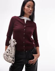 Вязаный кардиган ARKET из мериносовой шерсти бордового цвета