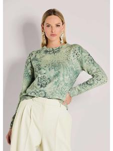 MADELEINE Стильный свитер с цветочным принтом в бело-зеленом цвете