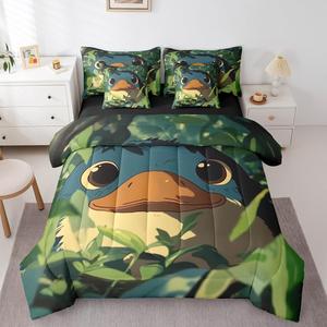 Erosebridal Детский комплект постельного белья Kids Platypus с австралийскими животными, карикатурный дизайн утконоса, лесная дикая природа, Blue Green