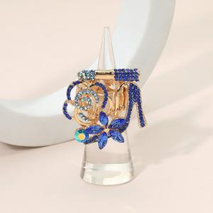 Эластичное кольцо-помада с цветком на высоком каблуке, украшенное стразами Fashnzfab, Gold, Royal Blue