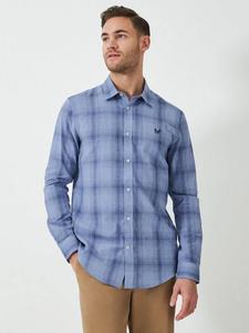 Хлопковая рубашка с льняной примесью Regular Fit в клетку Crew Clothing, Light Blue